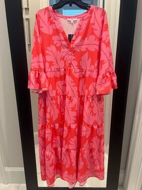 Women's Pink Tiered Benette V-Neck Midi Dress by Michelle McDowell